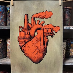 Cuore Industriale - Poster Artistico Numerato 50 x 35 cm Serigrafia Artigianale su Cartoncino Dipinto a Mano Edizione Limitata Fabricado na Itália