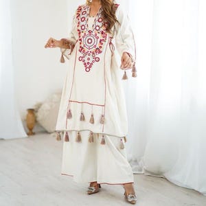 Rakhi Special Co Ord Set for Women, Khadi Cotton Embroidered Coord Set with Mirror Work, Indian Festival Wear Top Palazzo Set