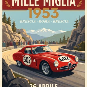1953 Alfa Romeo 6C 3000 CM - Mille Miglia vintage raceposter: digitale download print