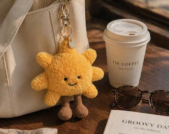 Llavero de peluche con forma de sol de 20 cm | Lindo llavero de peluche con forma de sol | Accesorio kawaii para bolso | Llavero estético | Regalo para ella