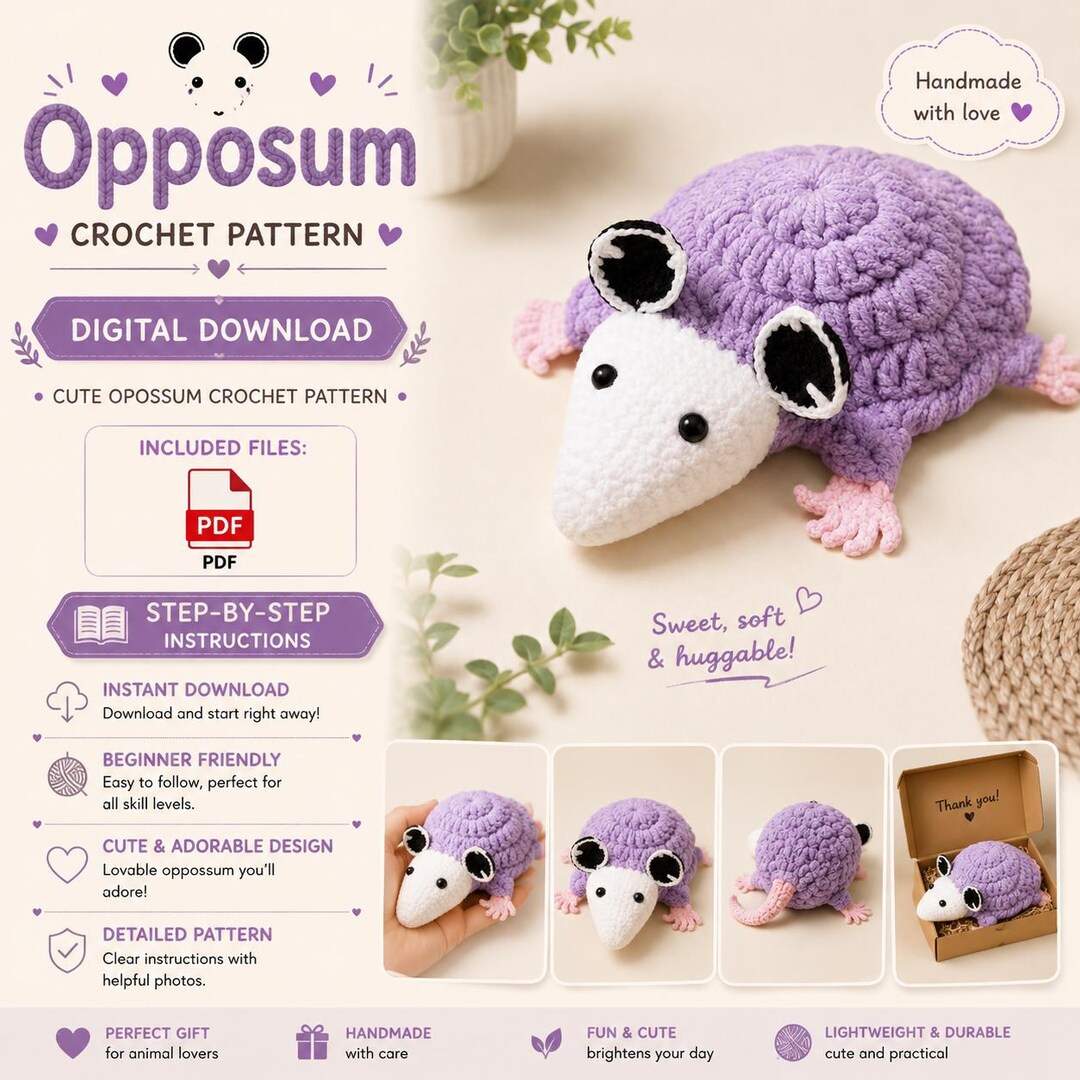 Opossum Crochet Pattern PDF, Cute Opossum Amigurumi Pattern, Beginner ...