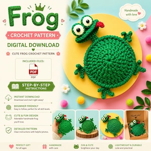 Frog Crochet Pattern PDF, Cute Amigurumi Frog Pattern, Beginner Crochet Toy Pattern, Frog Plush Crochet Tutorial, Instant Digital Download