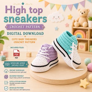 Patrón de ganchillo para zapatillas de bebé en PDF, patrón de patucos de bebé a ganchillo, tutorial de zapatos de bebé de caña alta, patrón de ganchillo para principiantes, descarga digital.
