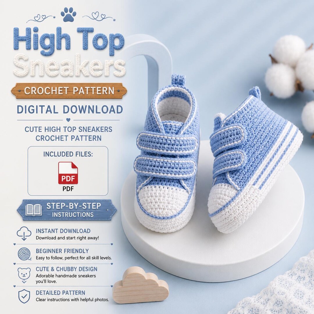High Top Sneakers Crochet Pattern PDF, Baby Sneaker Booties Pattern ...