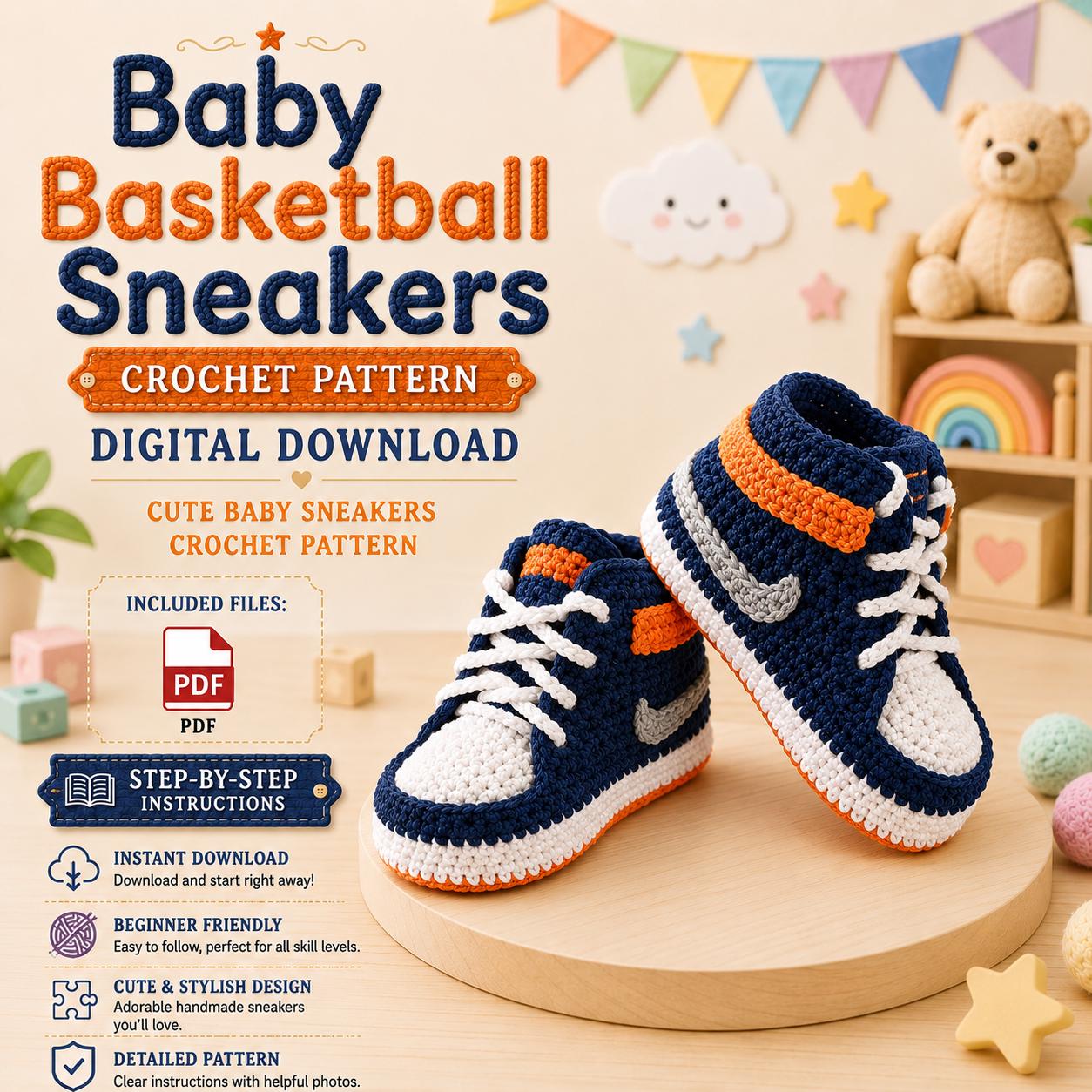 34 Basketball Crochet Patterns for Fans, Gifts, and Game-Day Decor 6 Baby Basketball Sneakers