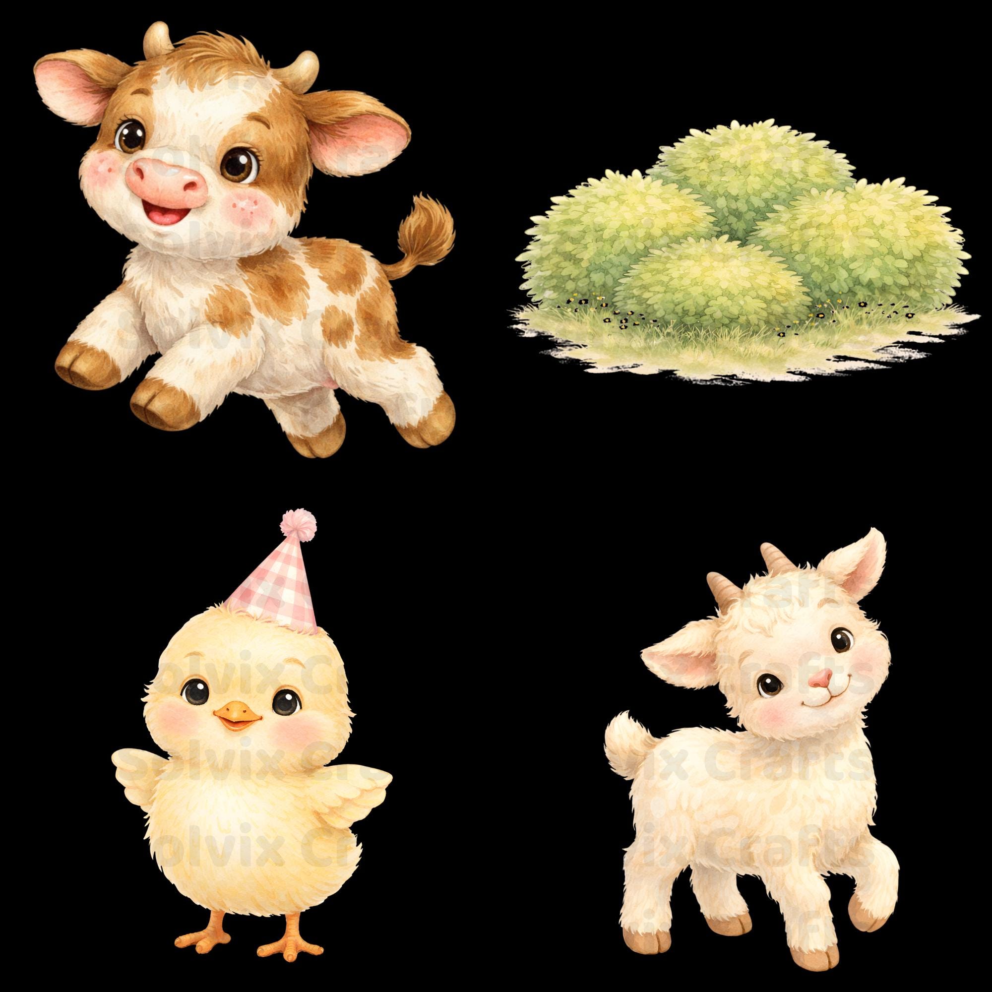 Farm Birthday PNG Bundle | Watercolor Barnyard Clipart | Baby Animal ...