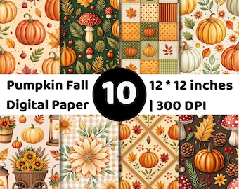 Pumpkin Fall Digital Paper | Harvest Scrapbook Backgrounds | Rustic Autumn Patterns | Thanksgiving Crafts