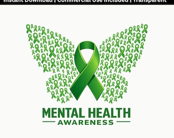 Mental Health Awareness PNG | Green Ribbon Clipart | Support Sublimation Design
