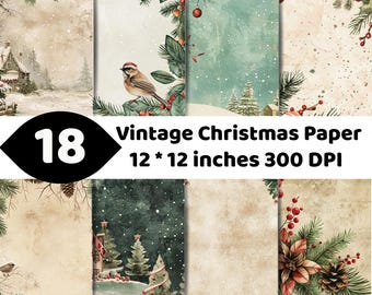 Vintage Christmas Digital Paper | Winter Botanical Backgrounds | Pine Berry Frames | Holiday Scrapbook Ephemera