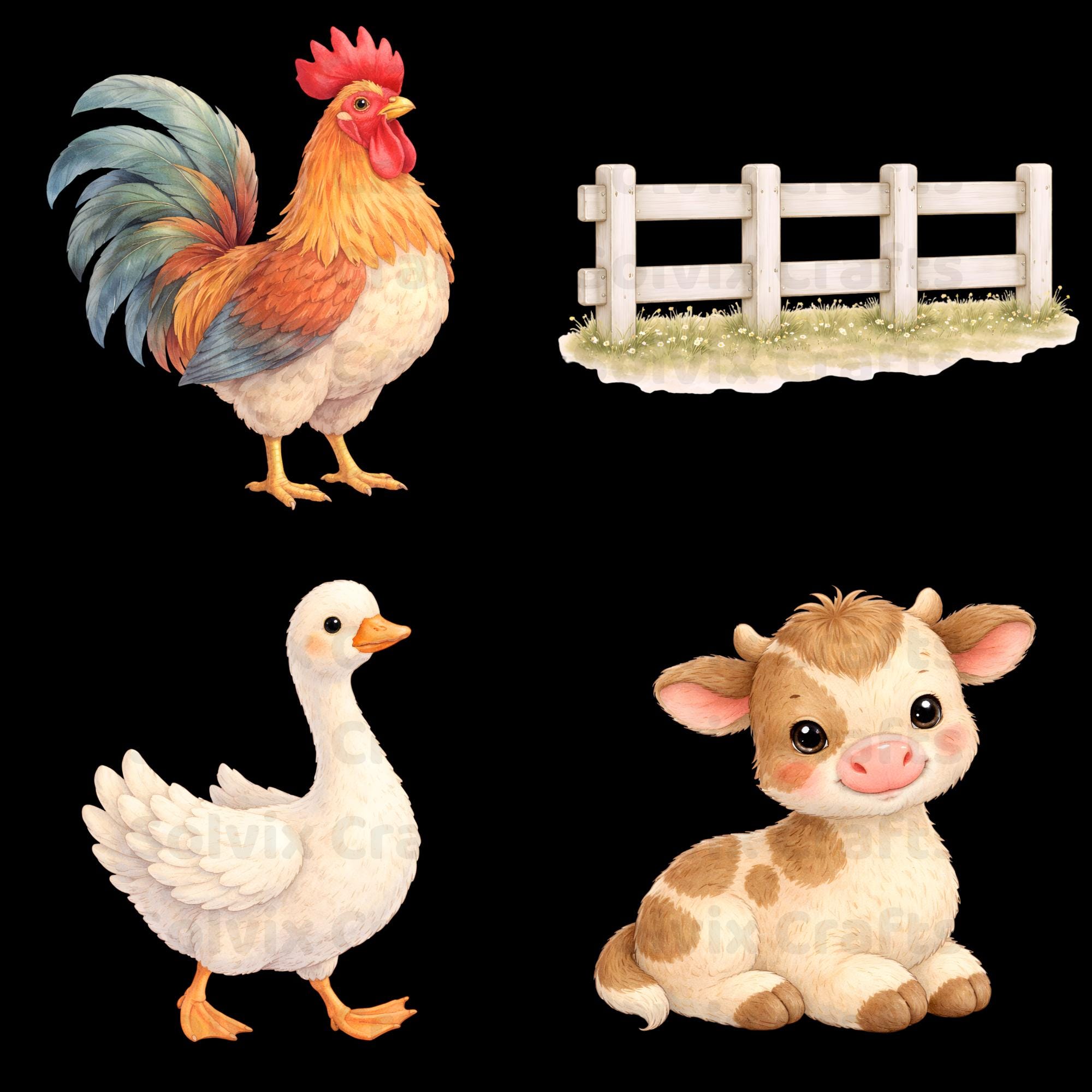 Farm Birthday PNG Bundle | Watercolor Barnyard Clipart | Baby Animal ...