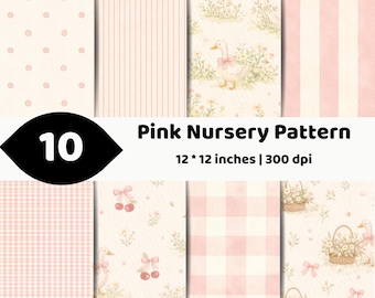 Pink Nursery Pattern Bundle | Baby Girl Digital Paper | Seamless Goose PNG Collection