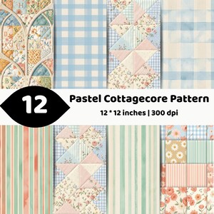 Pastel Cottagecore Pattern Bundle | Floral Quilt Digital Paper | Vintage Spring Patchwork Seamless Backgrounds