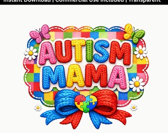 Autism Mama PNG | Puzzle Heart Ribbon Design | Awareness Mom Sublimation File
