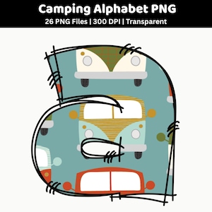 Camping Alphabet PNG Bundle | Retro Camper Van Letters | Adventure Clipart Digital Download