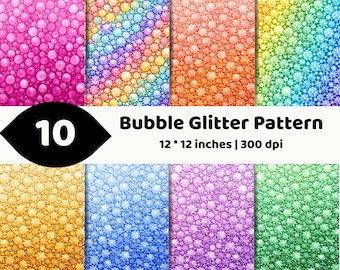 Bubble Glitter Digital Paper | Rainbow Ombre Background Bundle | Sparkly Seamless Pattern Collection