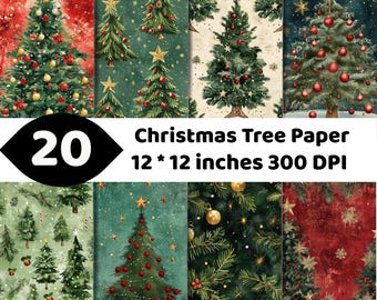 Christmas Tree Digital Paper | Evergreen Holiday Patterns | Vintage Winter Ornament Designs | Scrapbook Craft
