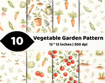Vegetable Garden Pattern Bundle | Farmhouse Digital Paper | Seamless Garden PNG Collection