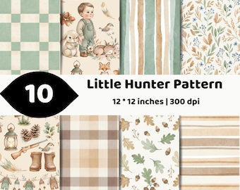 Little Hunter Pattern Bundle | Woodland Boy Digital Paper | Rustic Seamless PNG Set