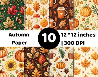 Autumn Seamless Digital Paper | Pumpkin Leaf Patterns | Fall Scrapbook Backgrounds | Harvest Craft