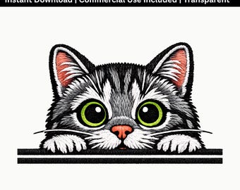 Peeking Cat PNG | Fluffy Kitten Clipart, Green Eyes (Digital Download)