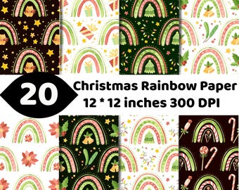 Retro Christmas Rainbow Digital Paper | Festive Holiday Patterns (20 JPGs)
