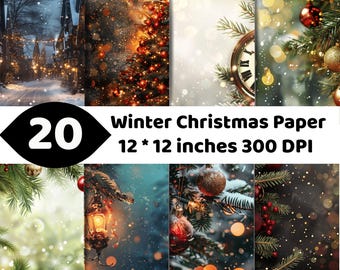 Christmas Digital Paper | Winter Wonderland Backgrounds | Snowy Village Bokeh Christmas Tree Scenes | Holiday Scrapbook