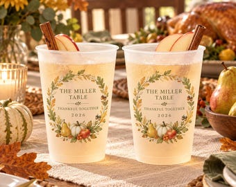 Personalized Thanksgiving Dinner Cups, Custom Host Name and Year