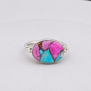 Cotton Candy Turquoise Sterling Silver Statement Ring, Boho Gemstone Jewelry