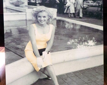 BEAUTIFUL B/W Photo / Hand-colored Marilyn Monroe Stretched Canvas Art Wall Hanging ~ Peach Dress