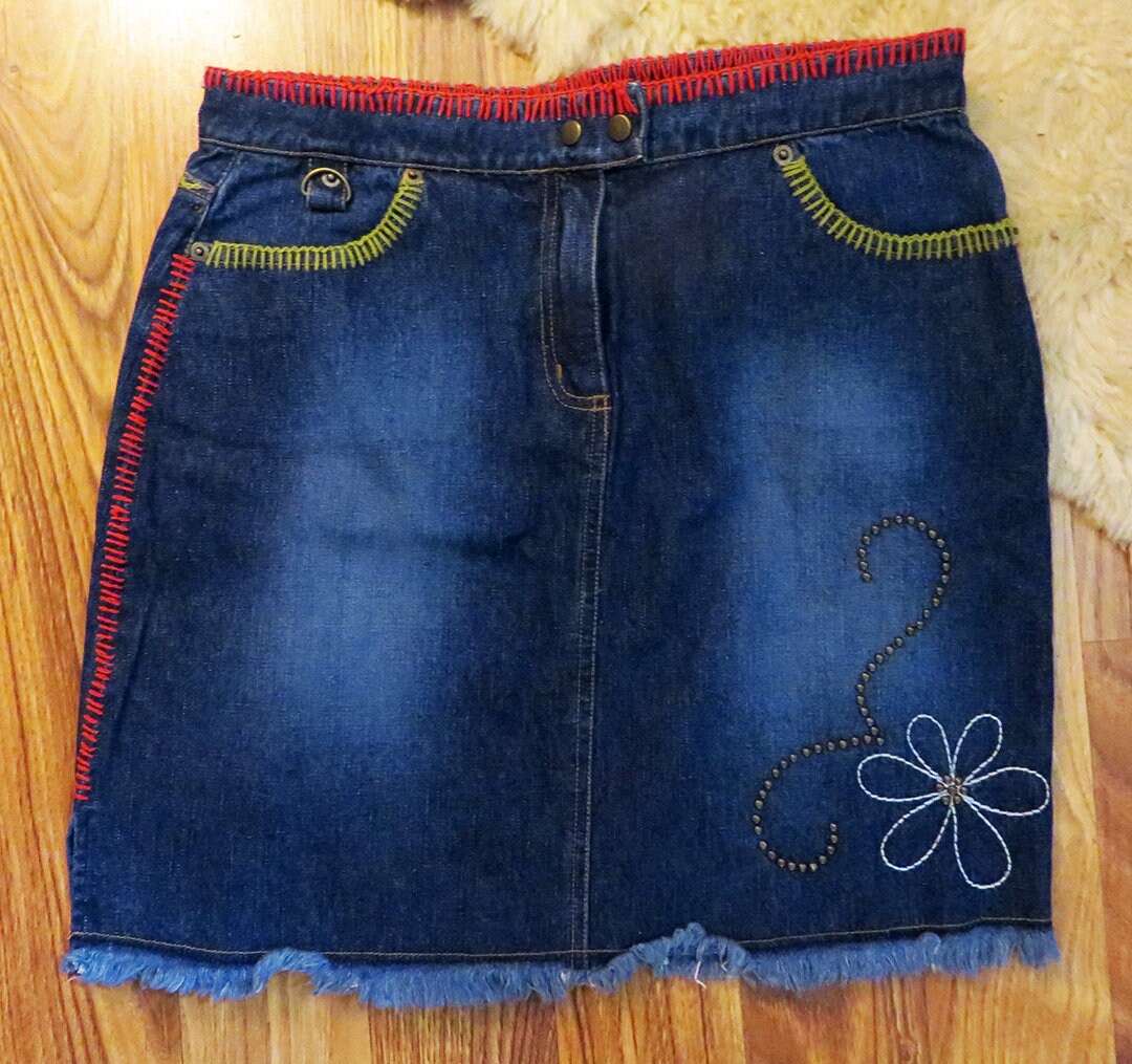 Flower Denim Skirt - Etsy
