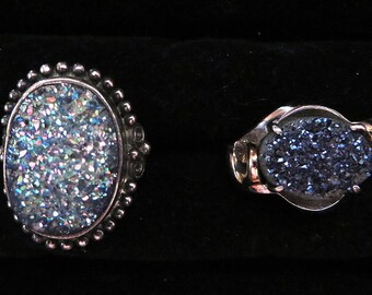 Set of 2 Vintage Raw Stone  ~Blue ~ Tourmaline ~ Sterling Silver Ladies Rings