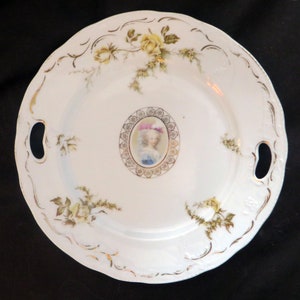 BEAUTIFUL Antique Collectible Victorian Plate w/ Handles ~ Gold Accents ~ Portrait of Woman