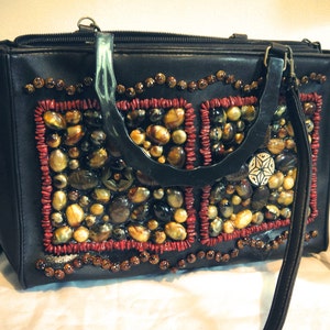 Retro Vintage Multicolor Brown Stone Beads Hippie Pleather Purse/Handbag/Clutch image 1