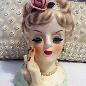 Beautiful Vintage INARCO 1961 Bisque Porcelain Lady Head Vase ~ #E-193/S/B ~ Pearls