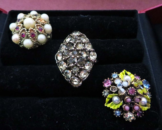 Lot of 3 Vintage 60s Bouquet ~ Rhinestones ~ Adju… - image 2