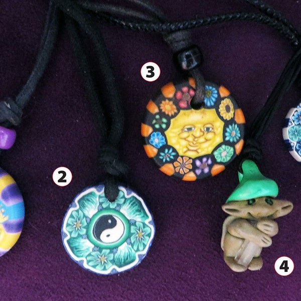 CHOOSE ONE ~ Funky Retro Original 90s Polymer Clay Disc / Pendant Necklaces ~ Jewelry ~ Yin Yang / Crystal