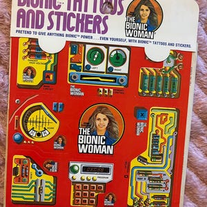 COOL Vintage Kenner 1974 The Bionic Woman Temp Tattoos & Sticker Sheets