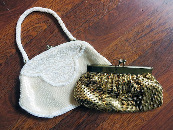 Lovely Set of 2 Vintage Clutch Purses ~ Cream ~ G… - image 1