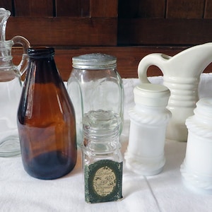 JUNK DRAWER ~ Lot of Vintage Milk Glass / Glass Jars / Containers