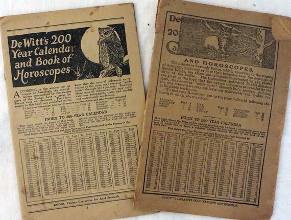 Set of 2 Vintage 1900s RARE Dewitt's 200 Year Calendar 1776-1976 Booklets  Horoscopes Advertising - Etsy