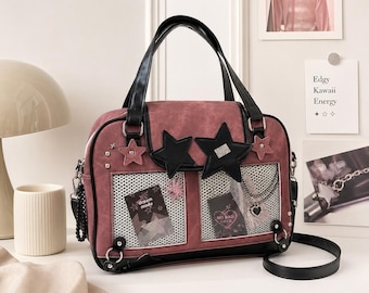Bolso Ita de mezclilla, bandolera con expositor de pines de anime, bolso bandolera Kawaii.