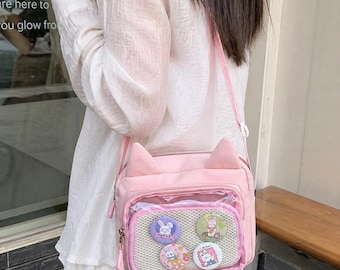 Bolso Ita transparente: Bolso bandolera de nailon estilo Kawaii con orejas de gato (inspirado en Japón)