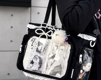 Bolso Kawaii Ita con inserto, bolso de hombro de anime multicolor, con alfiler transparente