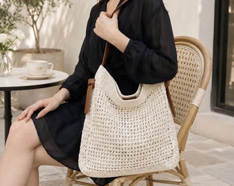 Bolso de ganchillo, bolso de hombro tejido estilo bohemio, bolso ligero de playa para verano.