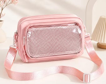 ITA BAG Bolso transparente con pin, bandolera Kawaii, regalo de anime en piel sintética
