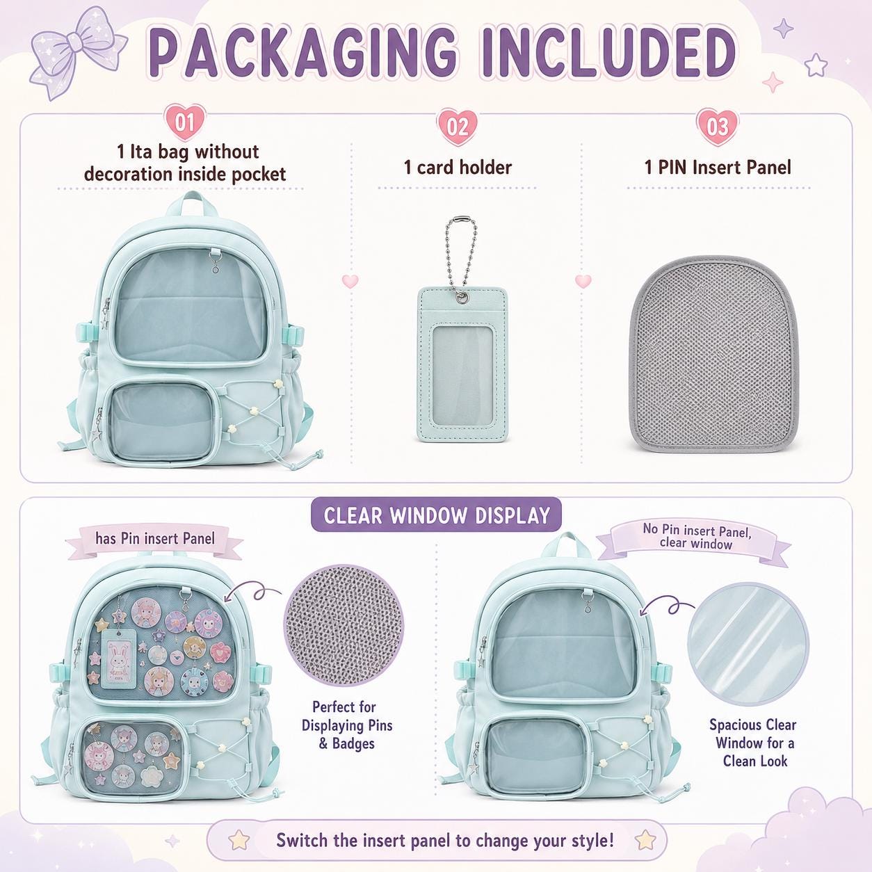 Backpack With Windows Ita Backpack With Clear Windows, Enamel Pin Display Bag, Anime School ...