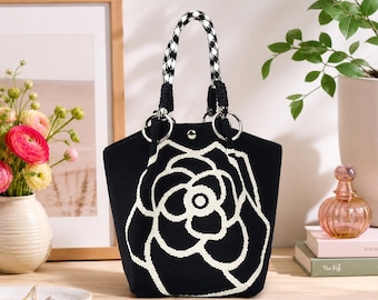 Bolso de mano de punto con forma de oso, bolso de hombro tejido, monedero con hebilla de anilla.