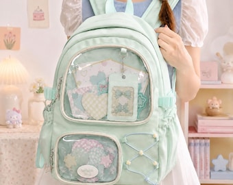Mochila Ita con ventanas transparentes, bolsa para exhibir pines esmaltados, mochila escolar de anime.