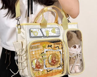 Bolso Ita a cuadros con ventana, bolso de hombro de doble uso para exhibir muñecas.