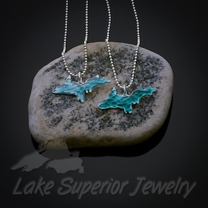 Glass Enameled fine silver Upper Peninsula Michigan pendant UP Yooper